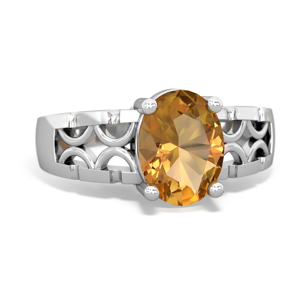 Citrine Art Deco Filigree 14K White Gold ring R2322