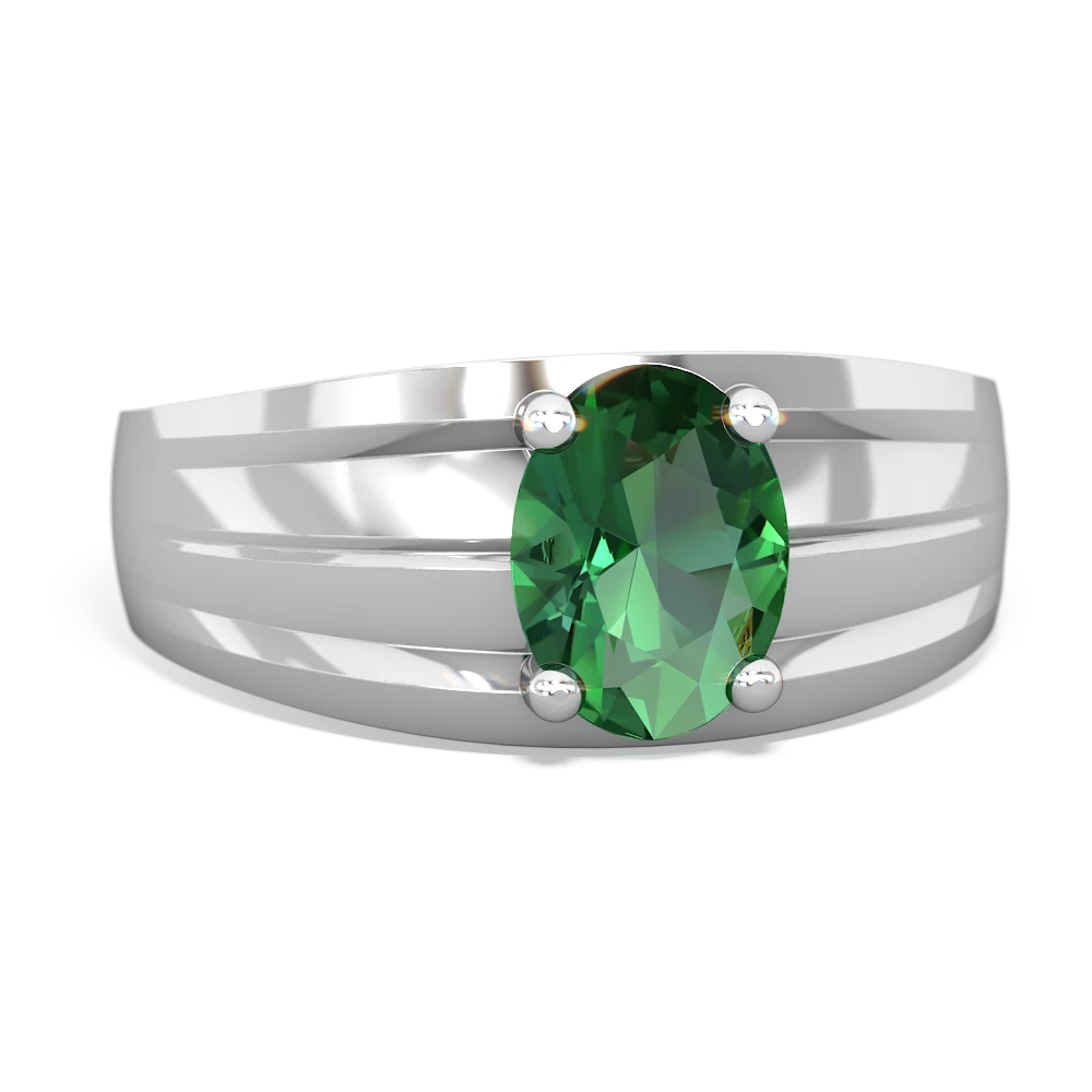 Lab Emerald Men's Two Lane 14K White Gold ring R0363