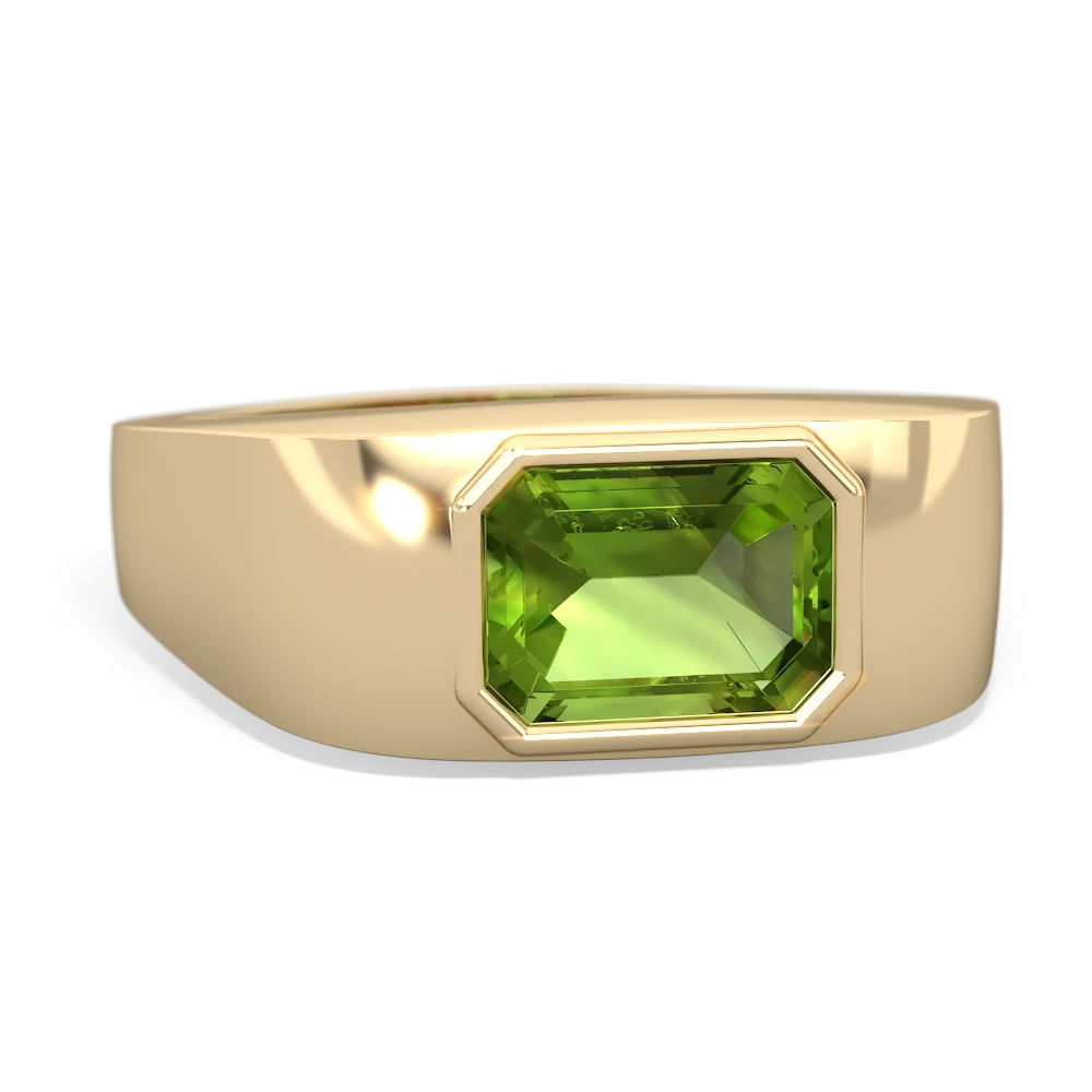 Peridot Men's Emerald-Cut Bezel 14K Yellow Gold ring R0410