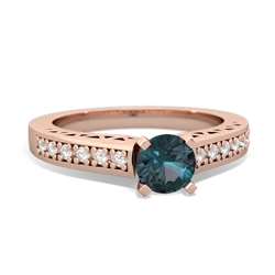 Alexandrite Art Deco Engagement 5Mm Round 14K Rose Gold ring R26355RD