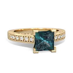 Alexandrite Art Deco Engagement 6Mm Princess 14K Yellow Gold ring R26356SQ