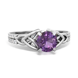 Amethyst Celtic Knot 6Mm Round Engagement 14K White Gold ring R26446RD
