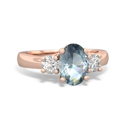 Aquamarine Diamond Three Stone Oval Trellis 14K Rose Gold ring R4024