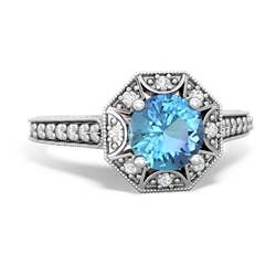 Blue Topaz Art-Deco Starburst 14K White Gold ring R5520