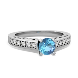 Blue Topaz Art Deco Engagement 5Mm Round 14K White Gold ring R26355RD