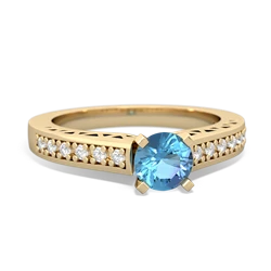 Blue Topaz Art Deco Engagement 5Mm Round 14K Yellow Gold ring R26355RD