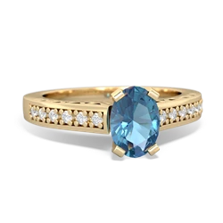 Blue Topaz Art Deco Engagement 7X5mm Oval 14K Yellow Gold ring R26357VL