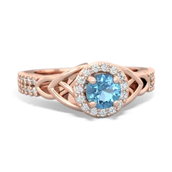 Blue Topaz Celtic Knot Halo 14K Rose Gold ring R26445RH