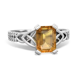 Citrine Celtic Knot 8X6 Emerald-Cut Engagement 14K White Gold ring R26448EM