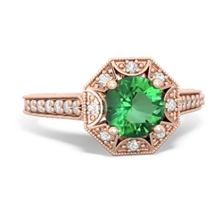 Lab Emerald Art-Deco Starburst 14K Rose Gold ring R5520
