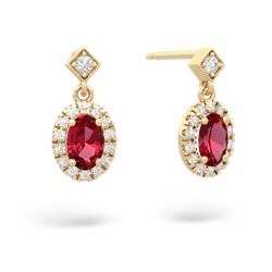 Lab Ruby Antique-Style Halo 14K Yellow Gold earrings E5720
