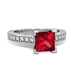 Lab Ruby Art Deco Engagement 6Mm Princess 14K White Gold ring R26356SQ