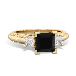 Onyx Art Deco Diamond Engagement 6Mm Princess 14K Yellow Gold ring R2001