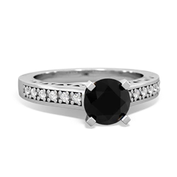 Onyx Art Deco Engagement 6Mm Round 14K White Gold ring R26356RD