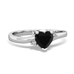 Onyx Delicate Heart 14K White Gold ring R0203
