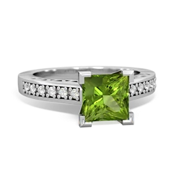 Peridot Art Deco Engagement 6Mm Princess 14K White Gold ring R26356SQ