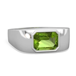 Peridot Men's Emerald-Cut Bezel 14K White Gold ring R0410