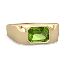 Peridot Men's Emerald-Cut Bezel 14K Yellow Gold ring R0410