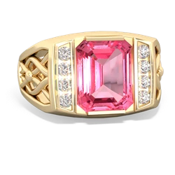 Lab Pink Sapphire Men's Vine 14K Yellow Gold ring R0490