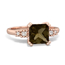 Smoky Quartz Art Deco Princess 14K Rose Gold ring R2014