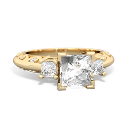 White Topaz Art Deco Diamond Engagement 6Mm Princess 14K Yellow Gold ring R2001