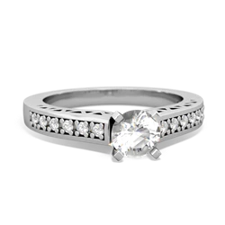 White Topaz Art Deco Engagement 5Mm Round 14K White Gold ring R26355RD