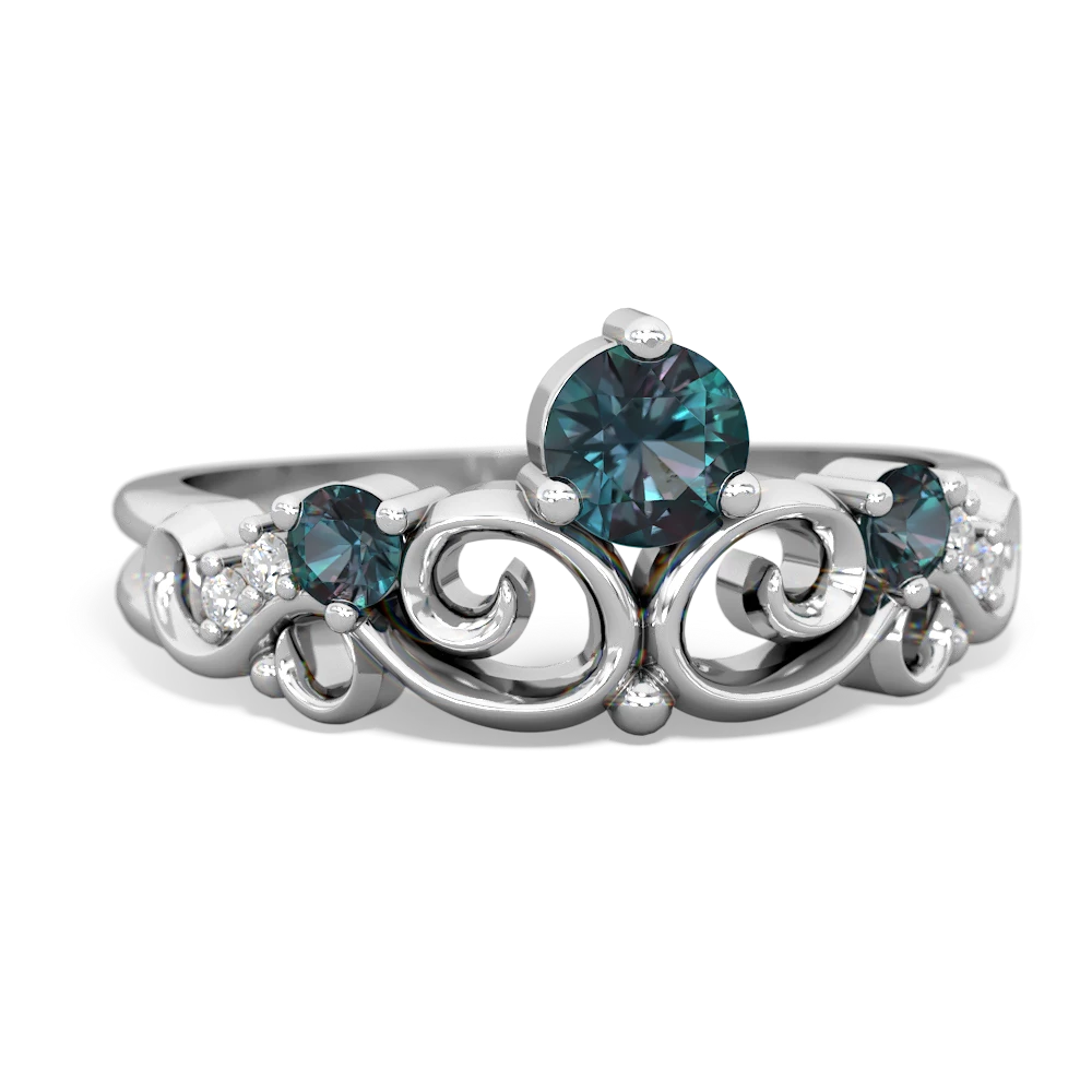 Lab Sapphire Crown Keepsake 14K White Gold ring R5740