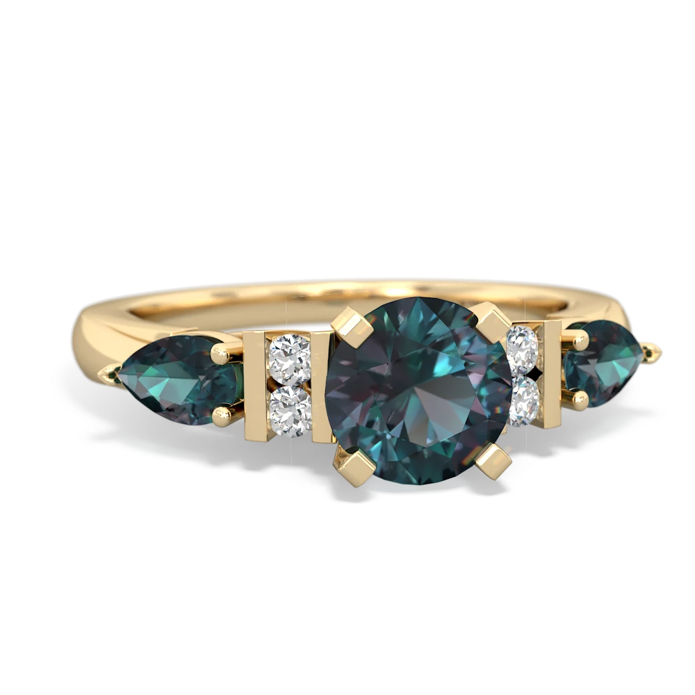 Blue Topaz 6Mm Round Eternal Embrace Engagement 14K Yellow Gold ring R2005