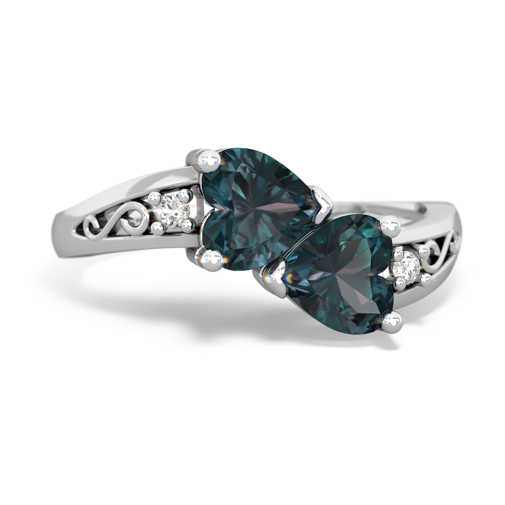 Alexandrite Snuggling Hearts 14K White Gold ring R2178