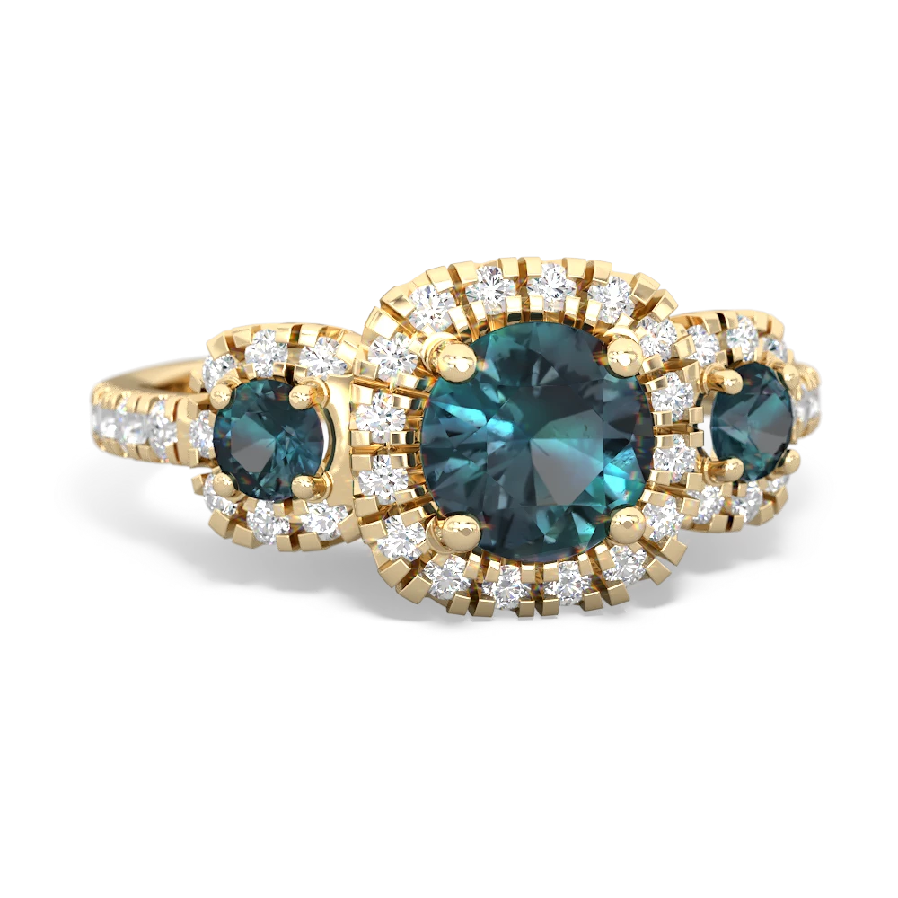 Lab Emerald Regal Halo 14K Yellow Gold ring R5350