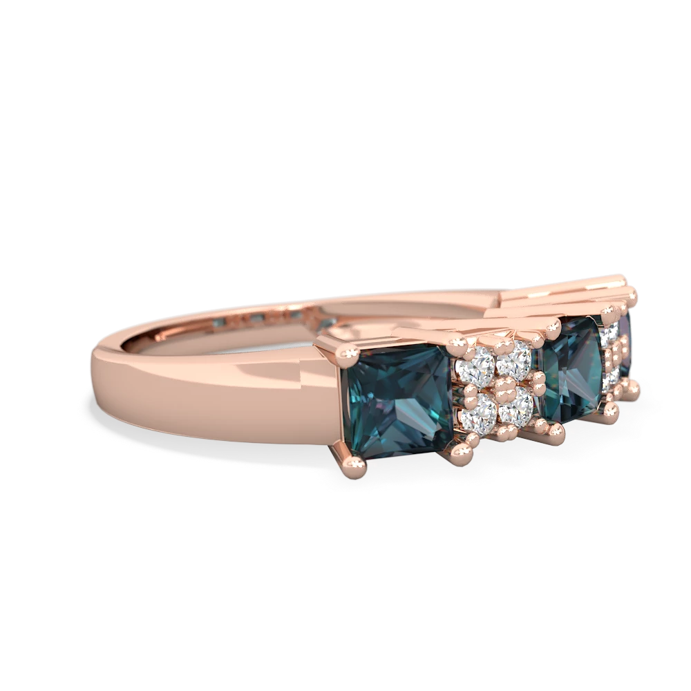 Lab Sapphire Three Stone Diamond Cluster 14K Rose Gold ring R2592