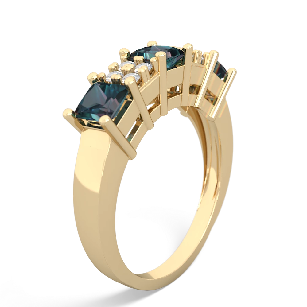 Alexandrite Three Stone Diamond Cluster 14K Yellow Gold ring R2592