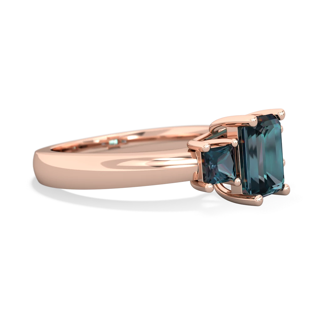 White Topaz Three Stone Emerald-Cut Trellis 14K Rose Gold ring R4021