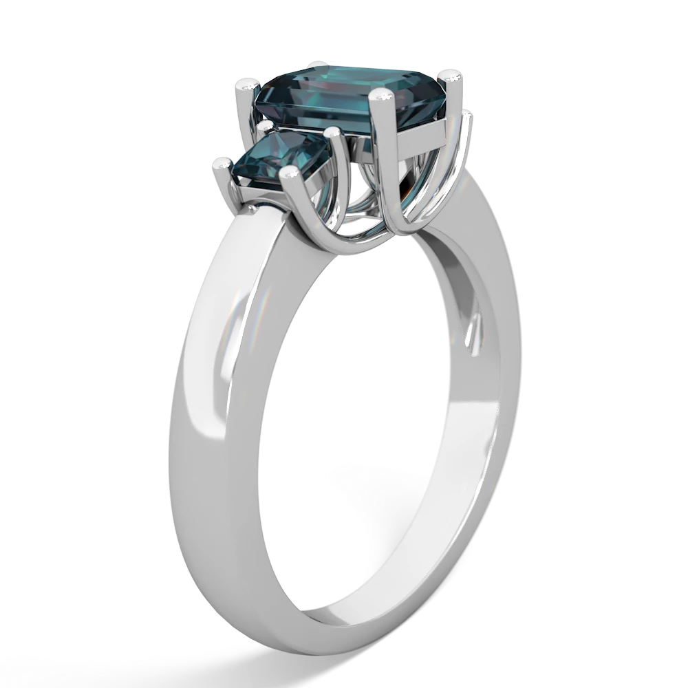 Blue Topaz Three Stone Emerald-Cut Trellis 14K White Gold ring R4021