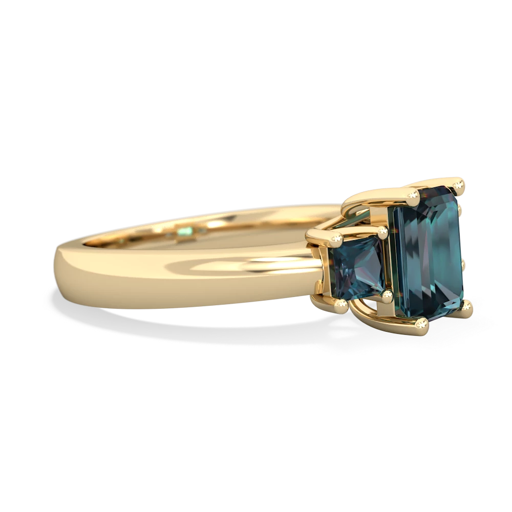 Smoky Quartz Three Stone Emerald-Cut Trellis 14K Yellow Gold ring R4021