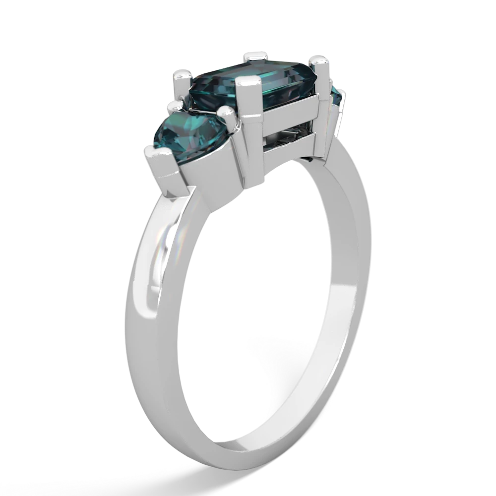 Lab Emerald Three Stone 14K White Gold ring R5235