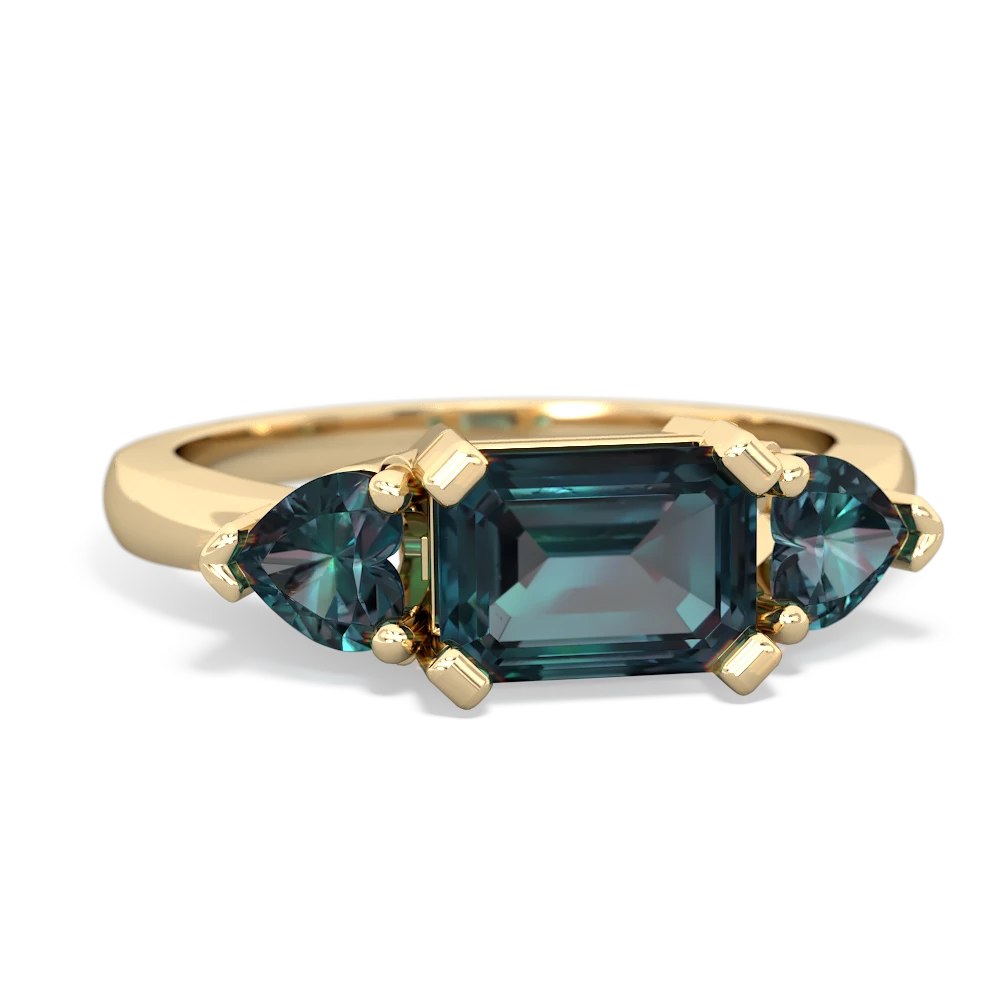 Lab Emerald Three Stone 14K Yellow Gold ring R5235