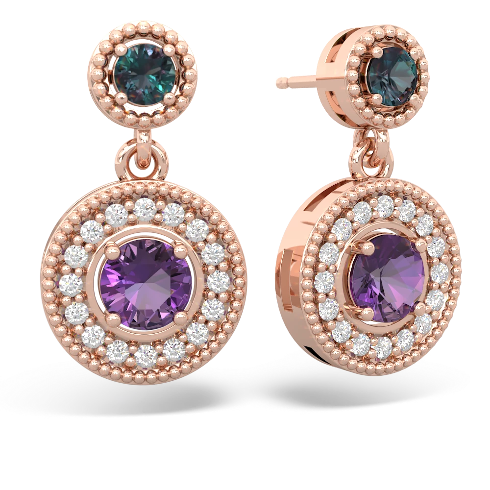 Alexandrite Halo Dangle 14K Rose Gold earrings E5319