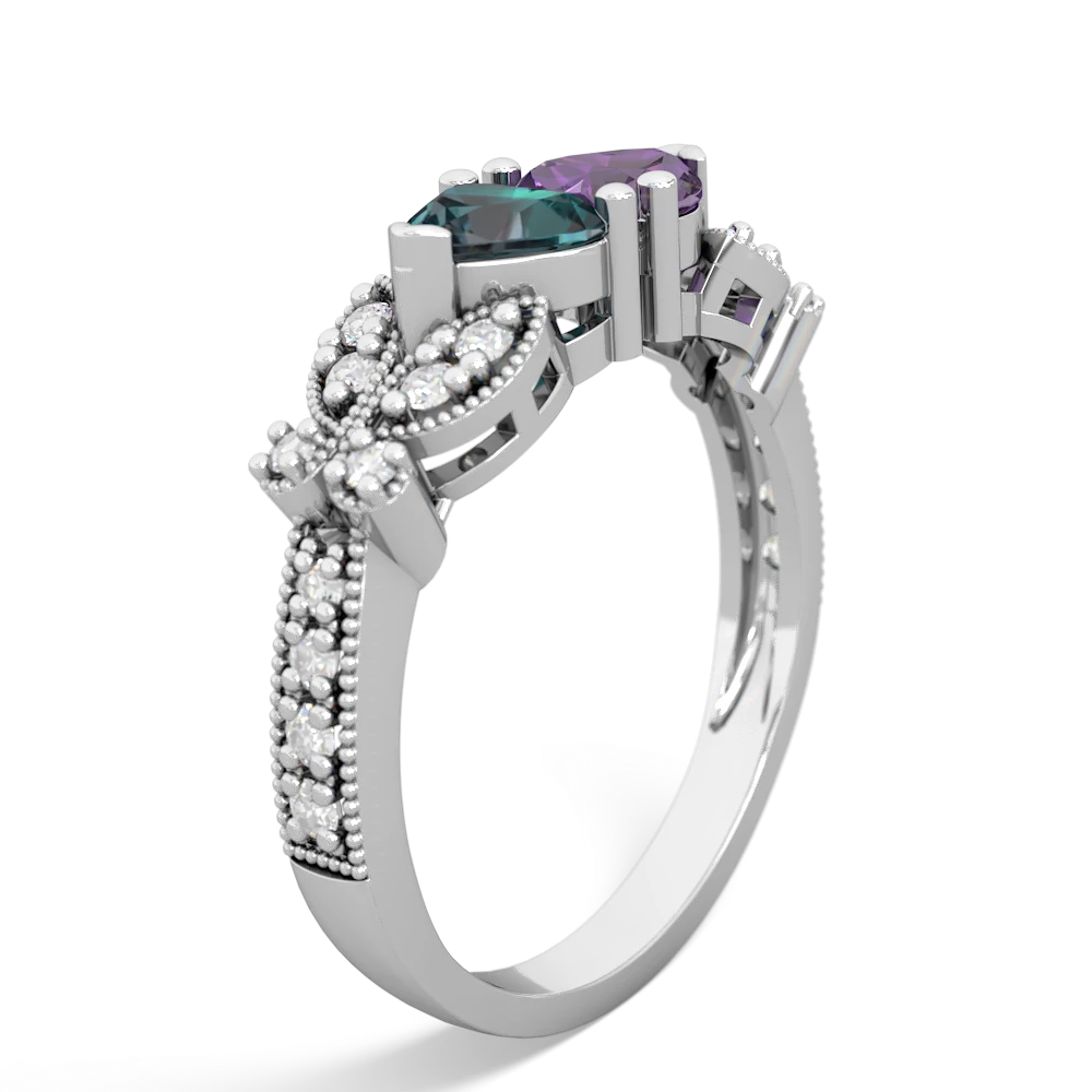 Alexandrite Diamond Butterflies 14K White Gold ring R5601