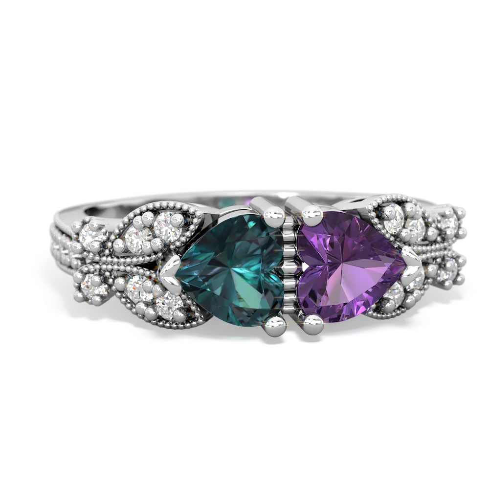 Alexandrite Diamond Butterflies 14K White Gold ring R5601