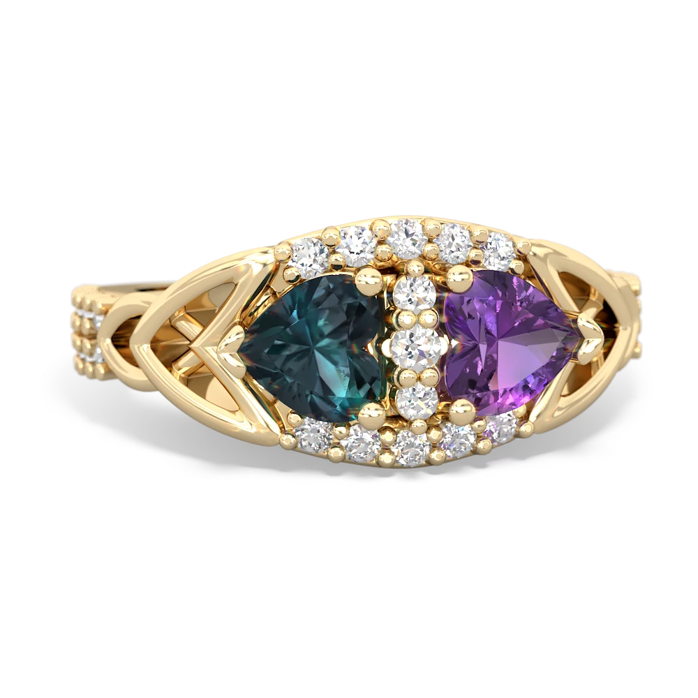 Alexandrite Sparkling Celtic Knot 14K Yellow Gold ring R2645