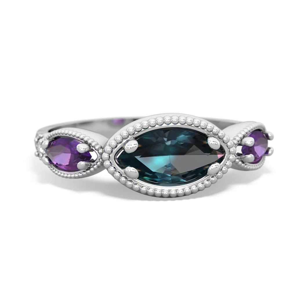 Alexandrite Milgrain Marquise 14K White Gold ring R5700