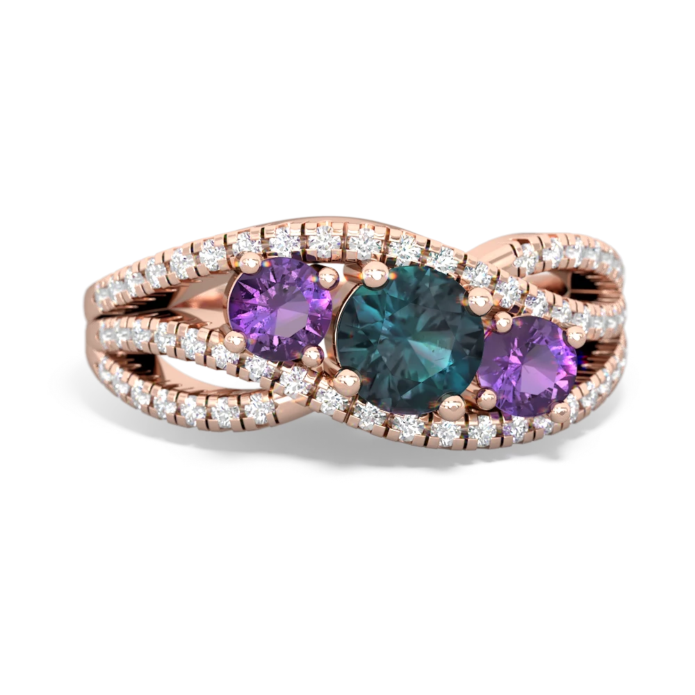 Alexandrite Three Stone Aurora 14K Rose Gold ring R3080