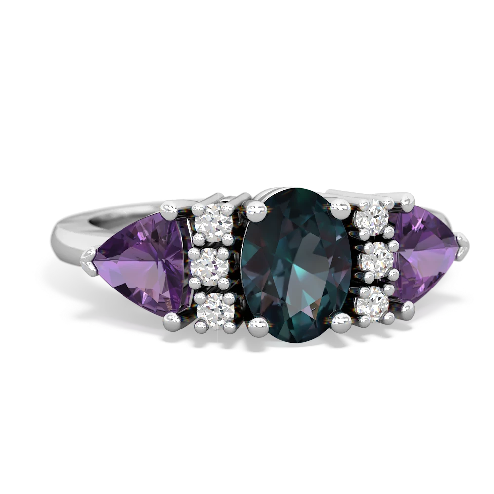 Alexandrite Antique Style Three Stone 14K White Gold ring R2186