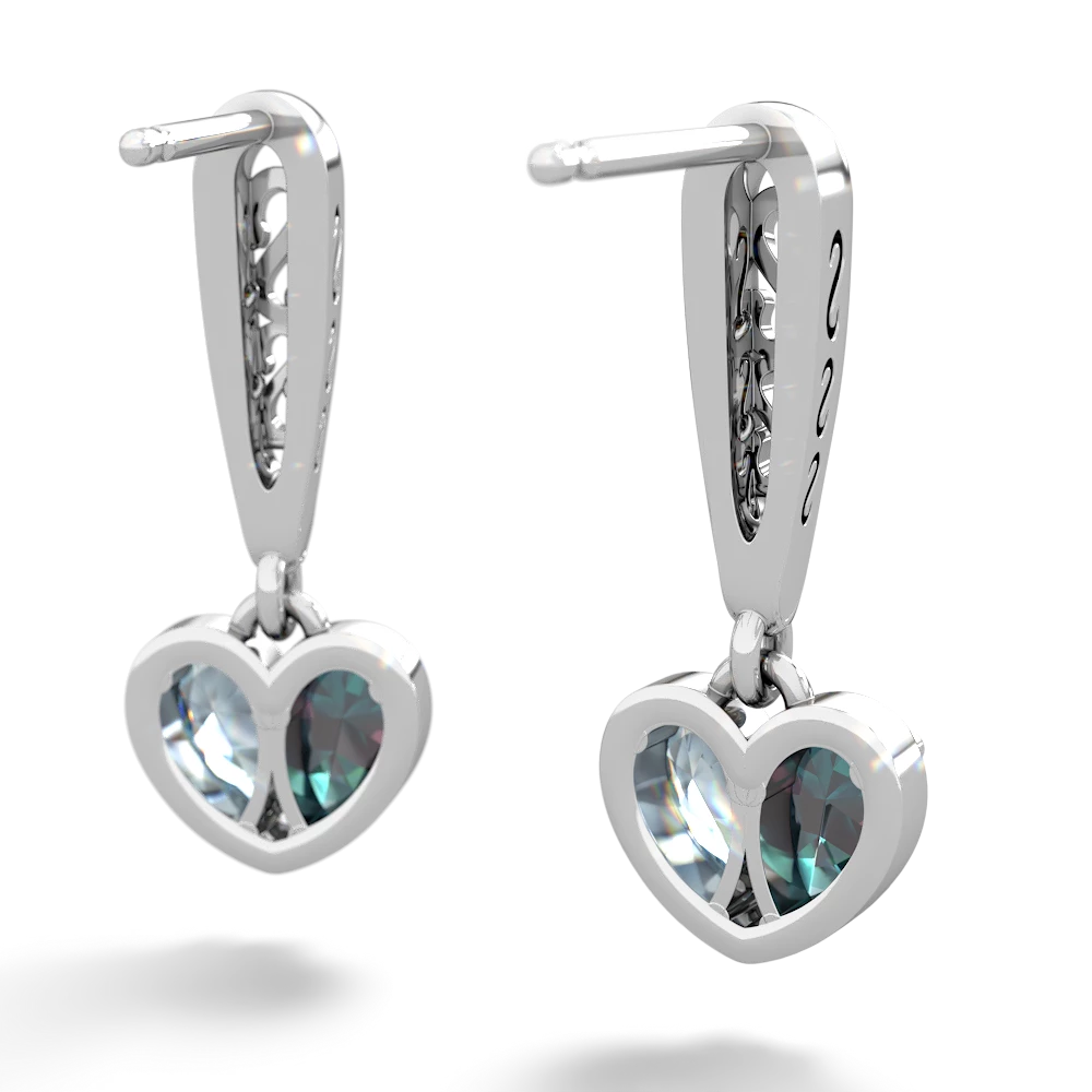 Alexandrite Filligree Heart 14K White Gold earrings E5070