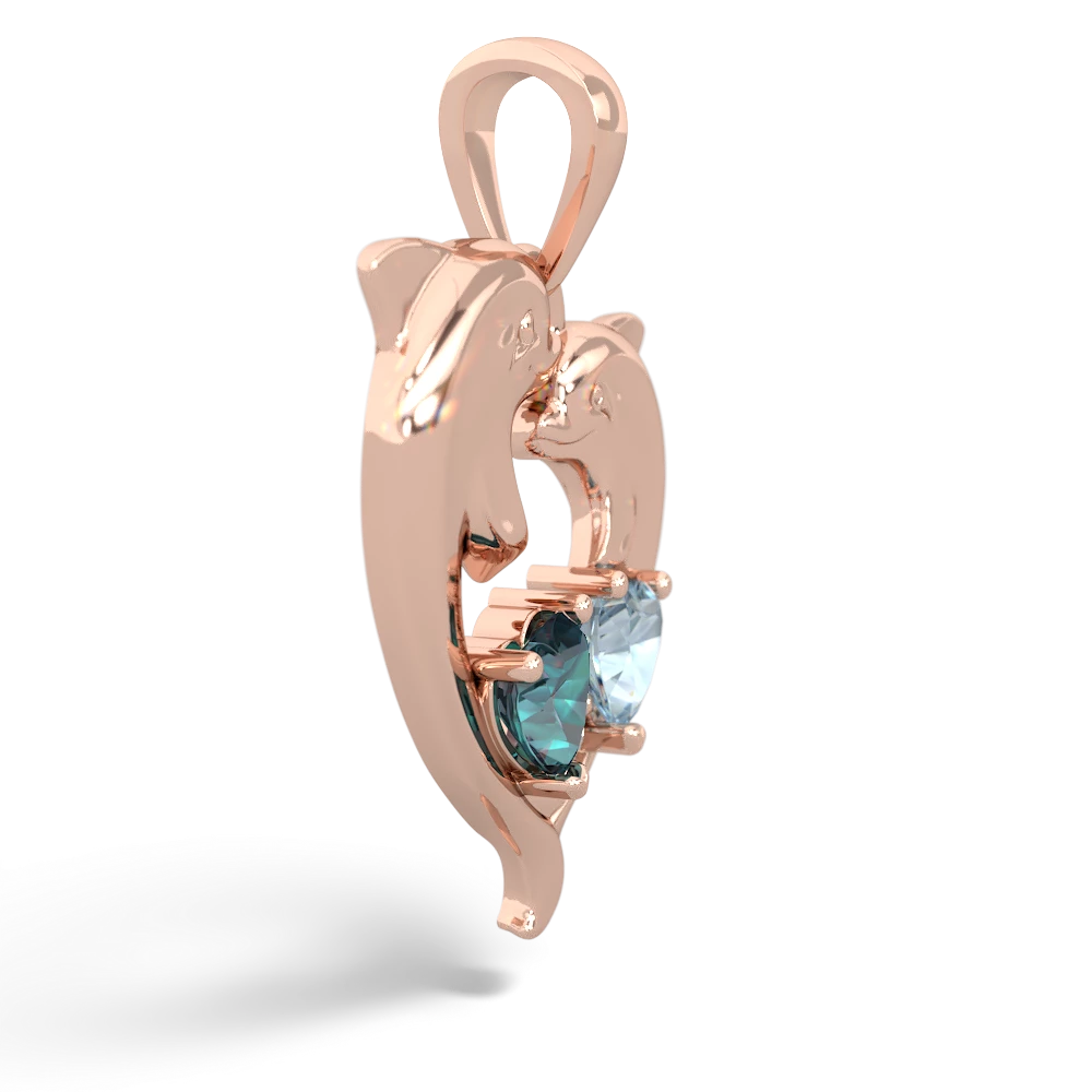 Alexandrite Dolphin Heart 14K Rose Gold pendant P5820