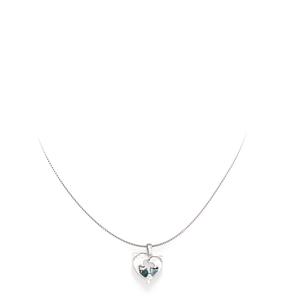 Alexandrite Dolphin Heart 14K White Gold pendant P5820