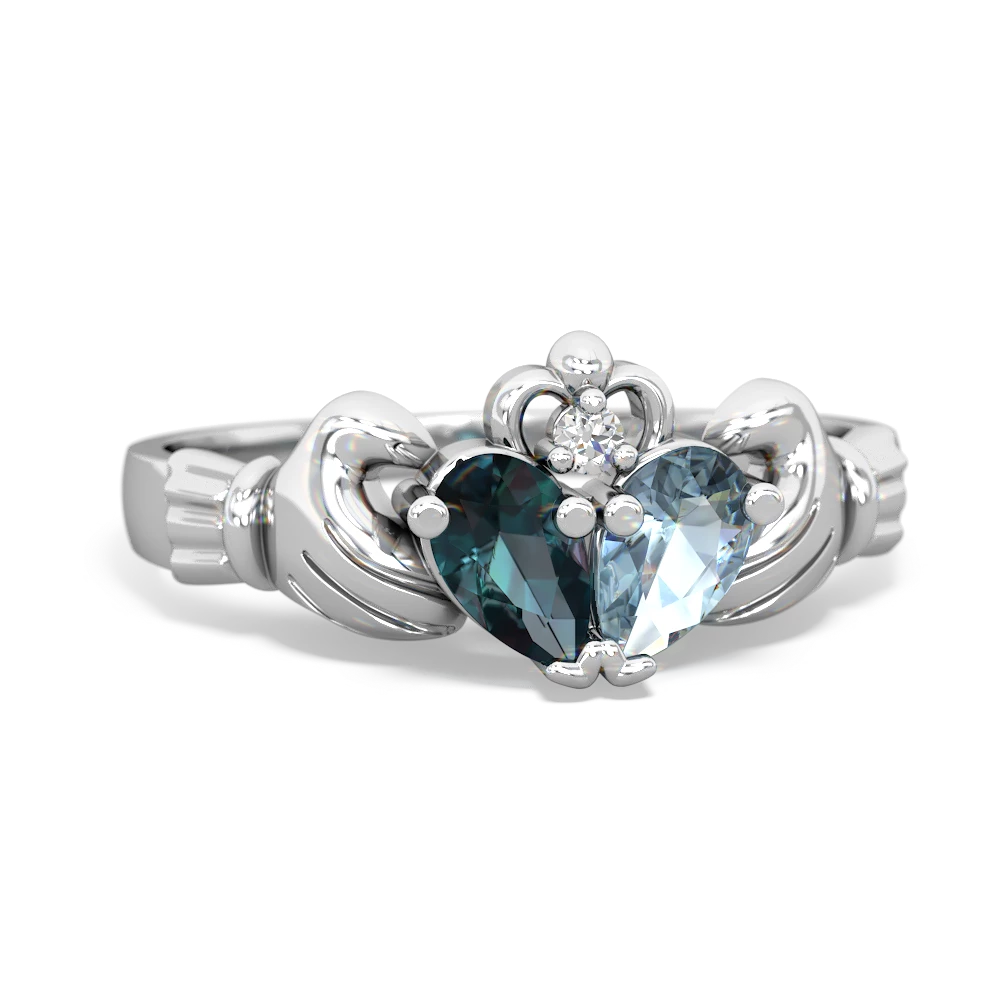 Alexandrite 'Our Heart' Claddagh 14K White Gold ring R2388