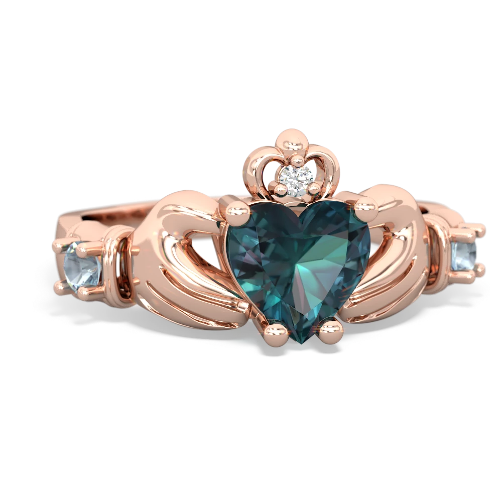 Alexandrite,Aquamarine Lab Pink Sapphire Claddagh Keepsake ring