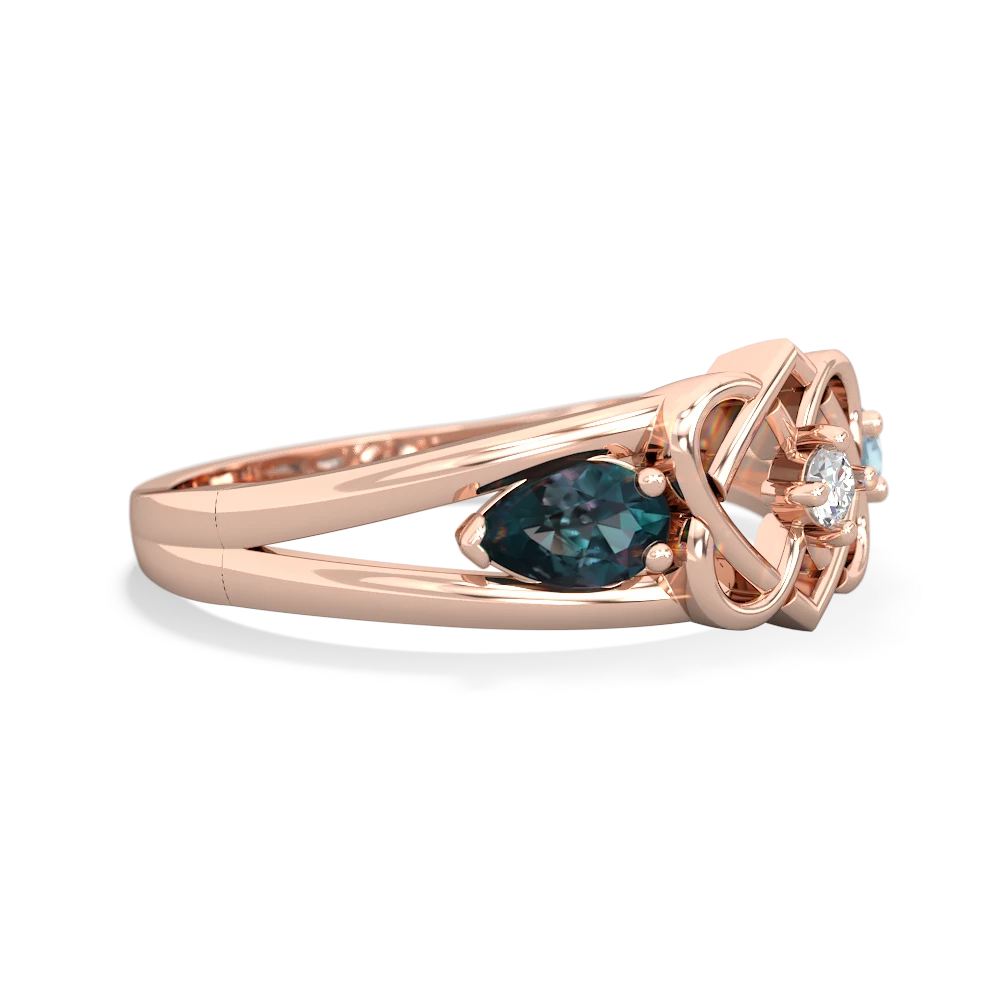 Alexandrite Hearts Intertwined 14K Rose Gold ring R5880